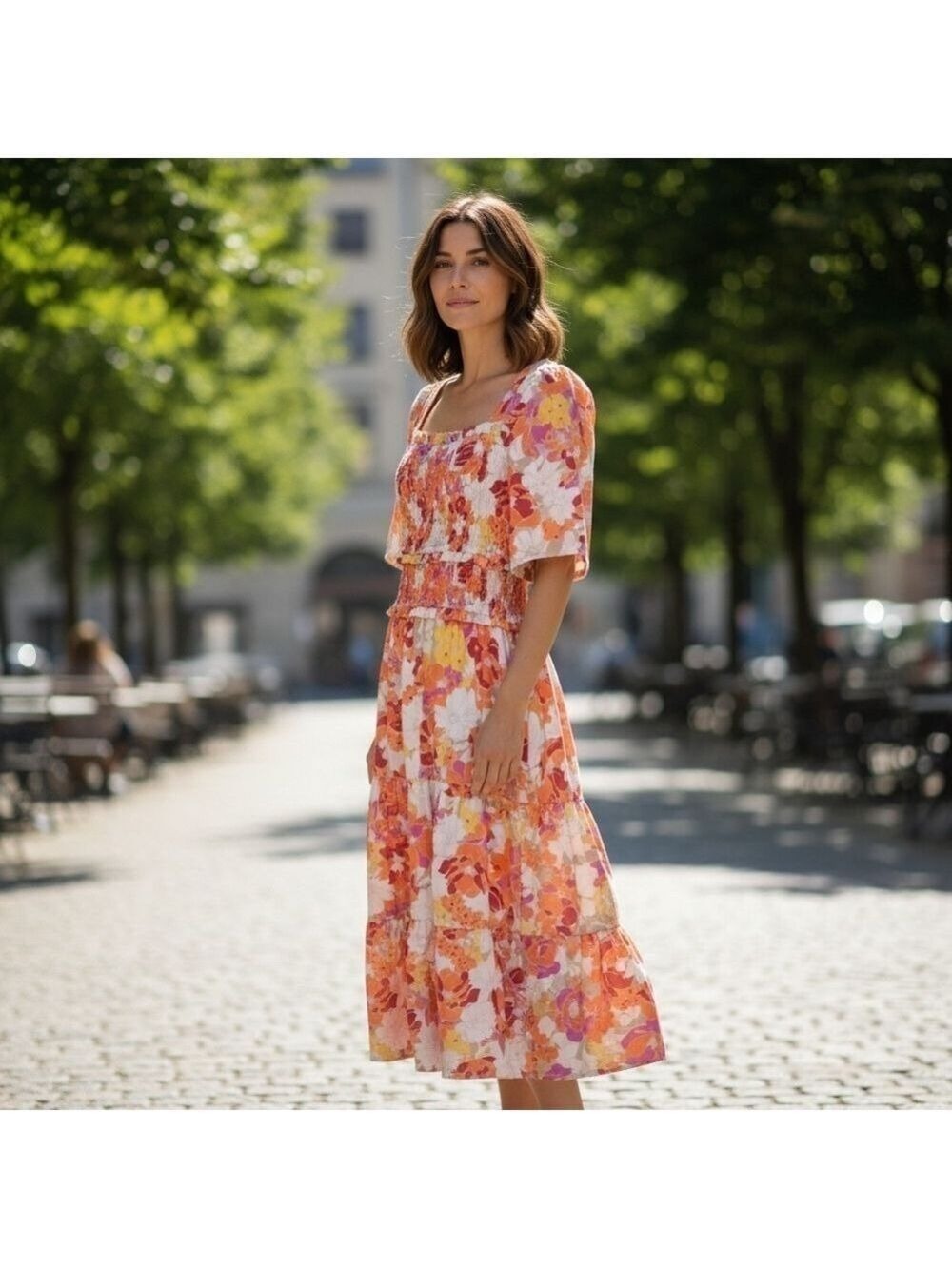 Orange Puff Sleeve Maxi Sundress for Wedding Guests XL Beach Summer Winetasting - Picture 3 of 9